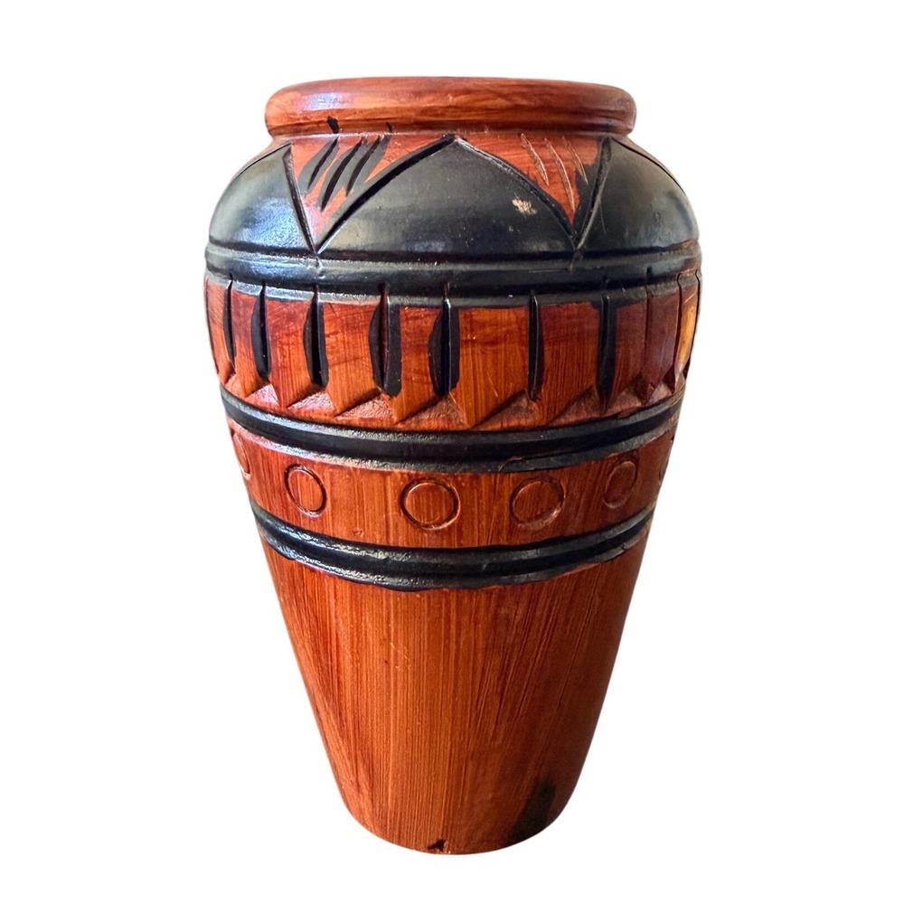 Vintage 6" Ceramic Pottery Faux Wood Grain Vessel Folk Art Rustic Decor Vase - Picture 4 of 6